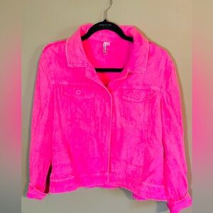 Lulu B Frayed Linen Hot Pink Jacket EUC Size Large